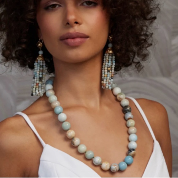 Kenneth Lane Amazonite Beaded Gold Hook Necklace - Picture 5 of 9